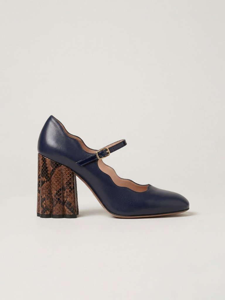 Marni Python Scalloped Heel Mary Jane Pumps Navy Blue Leather Eu 36.5 Us 6.5